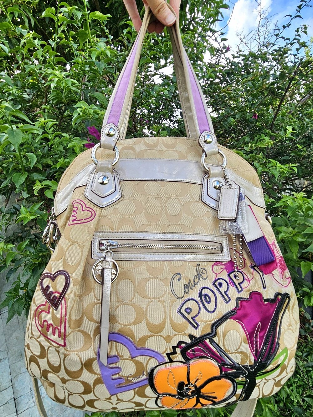 Coach Poppy Pop C Glam Tote 16302 Signature Applique Large Shoulder Bag